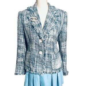 Chadwicks Blue Tweed Fringe Blazer Jacket